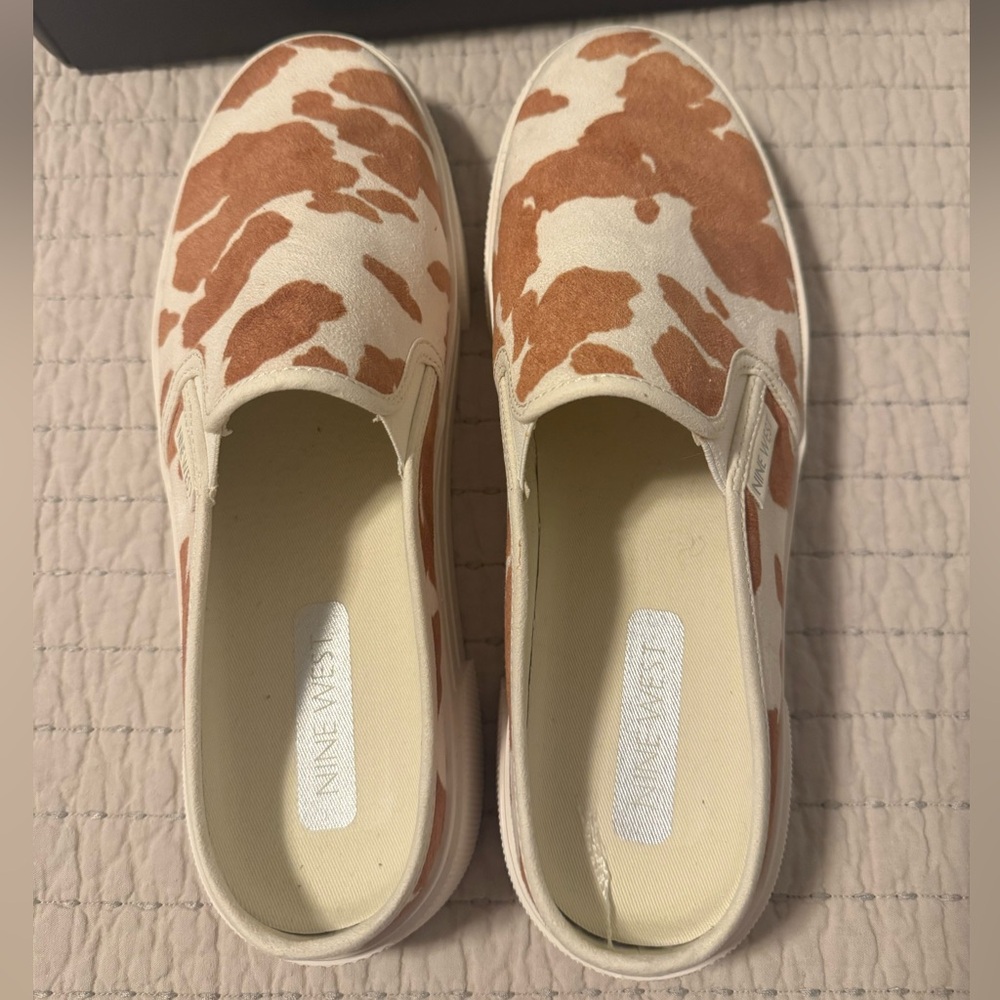 Nine West Women's Cow Print Slip On Sneakers
